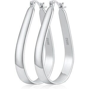 Sterling Silver Oval Hoop Earrings for Women Lightweight Hypoallergenic 40mm